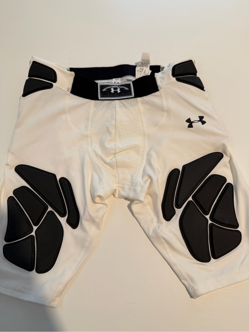 Under Armour White Compression Shorts with Black Protective Pads
